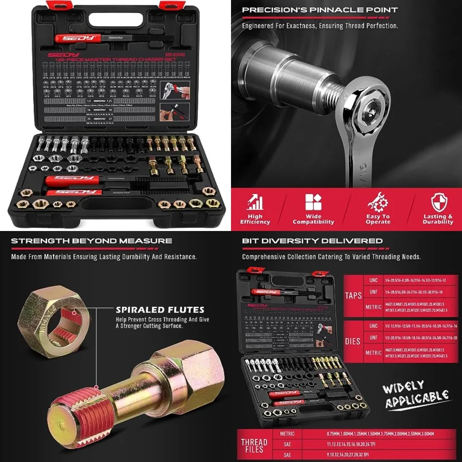 Thread Repair Thread Chaser Tool Set - 49PCS Thread Cleaner Rethreading Master Kit Metric SAE Bolt Restorer File Nut Rethreader Automotive Wheel Stud Spark Plug Engine Standard Screw Threading
Thread Repair Thread Chaser Tool Set - 49PCS Thread Cleaner Rethreading Master Kit Metric SAE Bolt Restorer File Nut Rethreader Automotive Wheel Stud Spark Plug Engine Standard Screw Threading