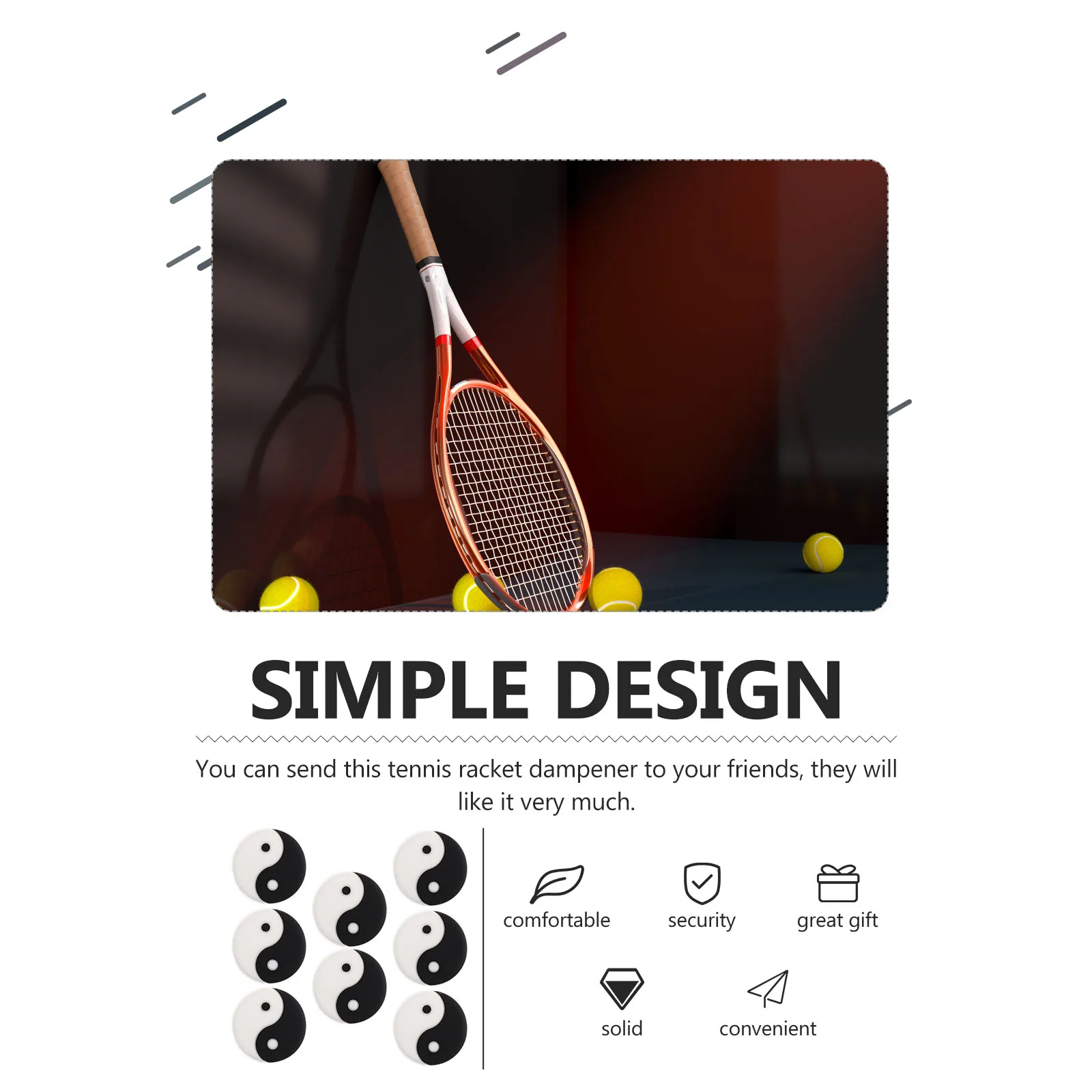 8Pcs Tennis Racket Dampeners Silicone Vibration Absorbers Tai Chi Design Shock Reducing Accessories Tennis Racket Shock Absorber
8Pcs Tennis Racket Dampeners Silicone Vibration Absorbers Tai Chi Design Shock Reducing Accessories Tennis Racket Shock Absorber
