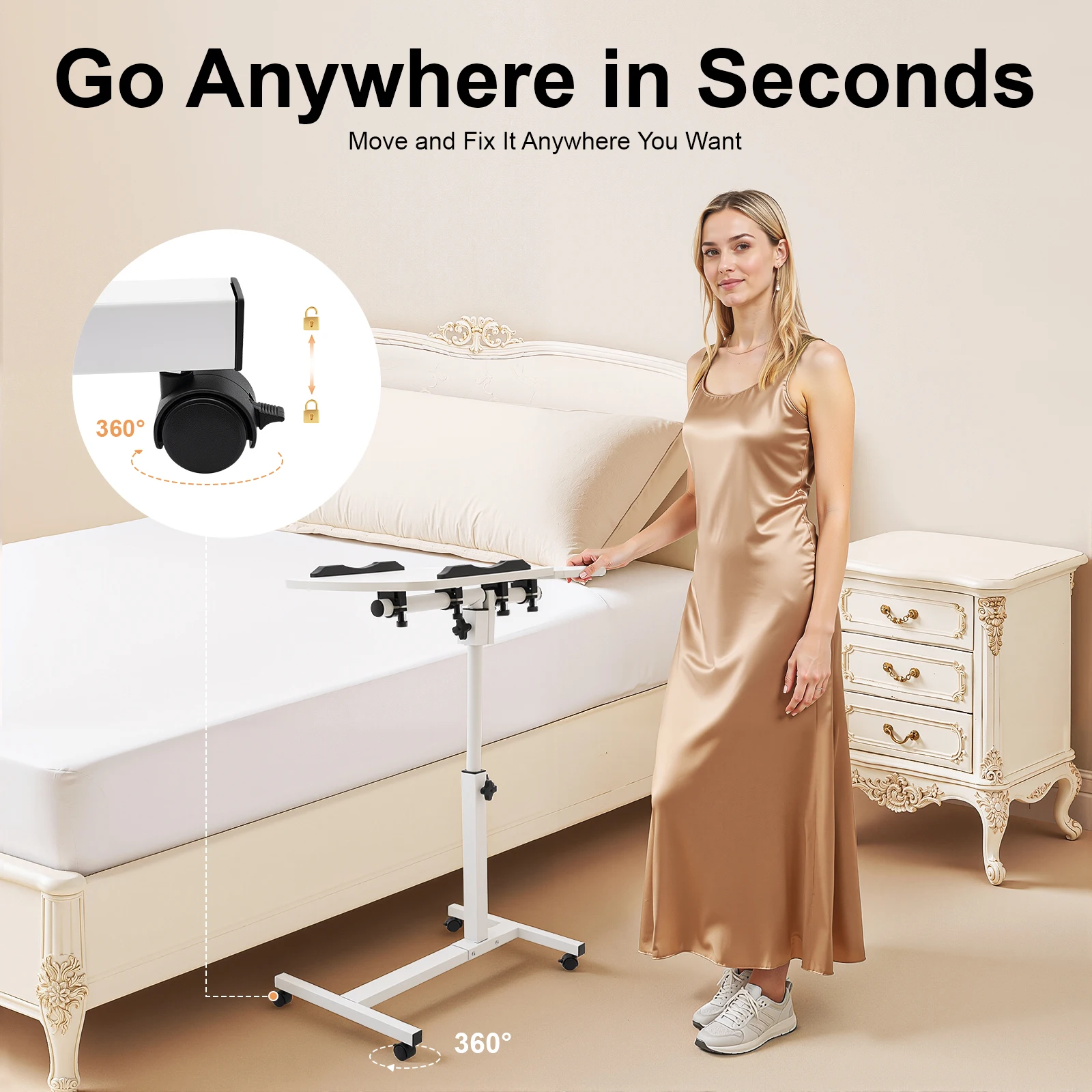 Computer Desk Frame Rolling Laptop Desk Stand Sofa Table Overbed Food Tray Rack Adjustable Desktop Height and Tilt Angle
Computer Desk Frame Rolling Laptop Desk Stand Sofa Table Overbed Food Tray Rack Adjustable Desktop Height and Tilt Angle