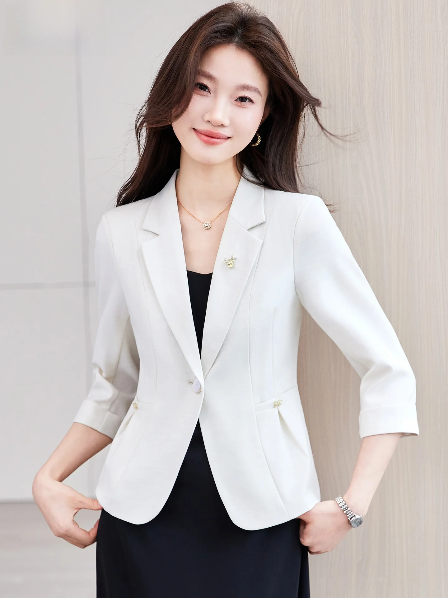 Slim Fit Casual Sle Light Beige Women's Suit Jaet Spring Summer Seven Sve Busin Casual Top Quali Polyester Fiber
Slim Fit Casual Sle Light Beige Women's Suit Jaet Spring Summer Seven Sve Busin Casual Top Quali Polyester Fiber