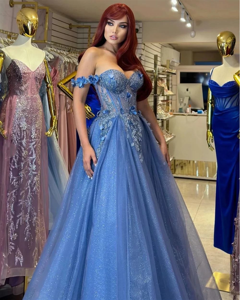 Blue Sweetheart Floral Long Bespoke Occasion Gown Evening Dresses Prom Pastrol Unisex Jersey Retro Dubai Saudi Arabic Customized
Blue Sweetheart Floral Long Bespoke Occasion Gown Evening Dresses Prom Pastrol Unisex Jersey Retro Dubai Saudi Arabic Customized