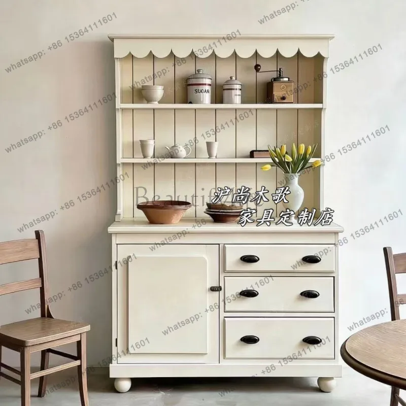 French retro solid wood side cabinet cream white medieval dish storage cabinet
French retro solid wood side cabinet cream white medieval dish storage cabinet