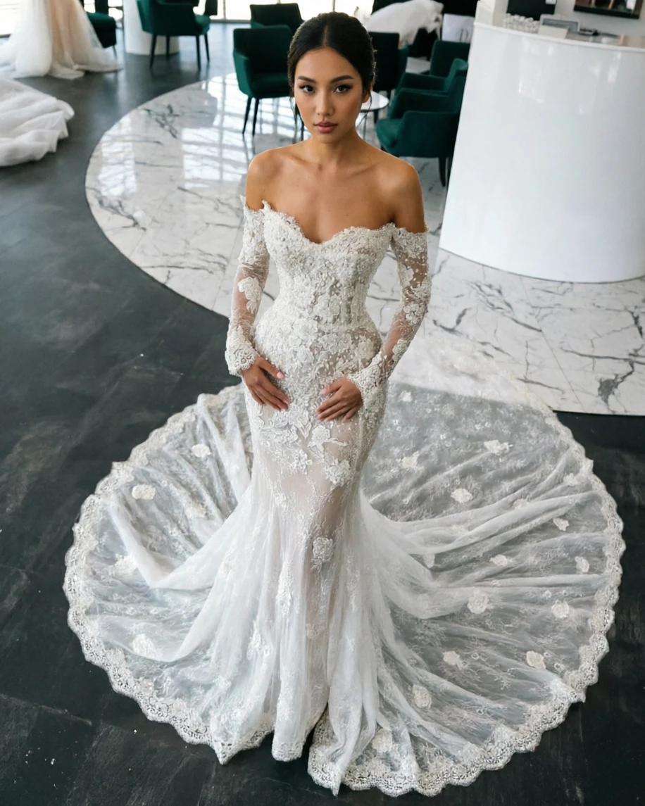Customized Elegant Mermaid Wedding Dress Long Sleeves 3D Floral Lace Appliques Sweetheart Neckline Bridal Gown Vestidos De Novia
Customized Elegant Mermaid Wedding Dress Long Sleeves 3D Floral Lace Appliques Sweetheart Neckline Bridal Gown Vestidos De Novia