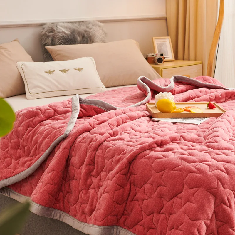 Warm Blanket Quilted Milk Velvet Quilted Bed Cover Single Piece Thick Double-sided Crystal Velvet Multifunctional Cover Blanket 
Warm Blanket Quilted Milk Velvet Quilted Bed Cover Single Piece Thick Double-sided Crystal Velvet Multifunctional Cover Blanket