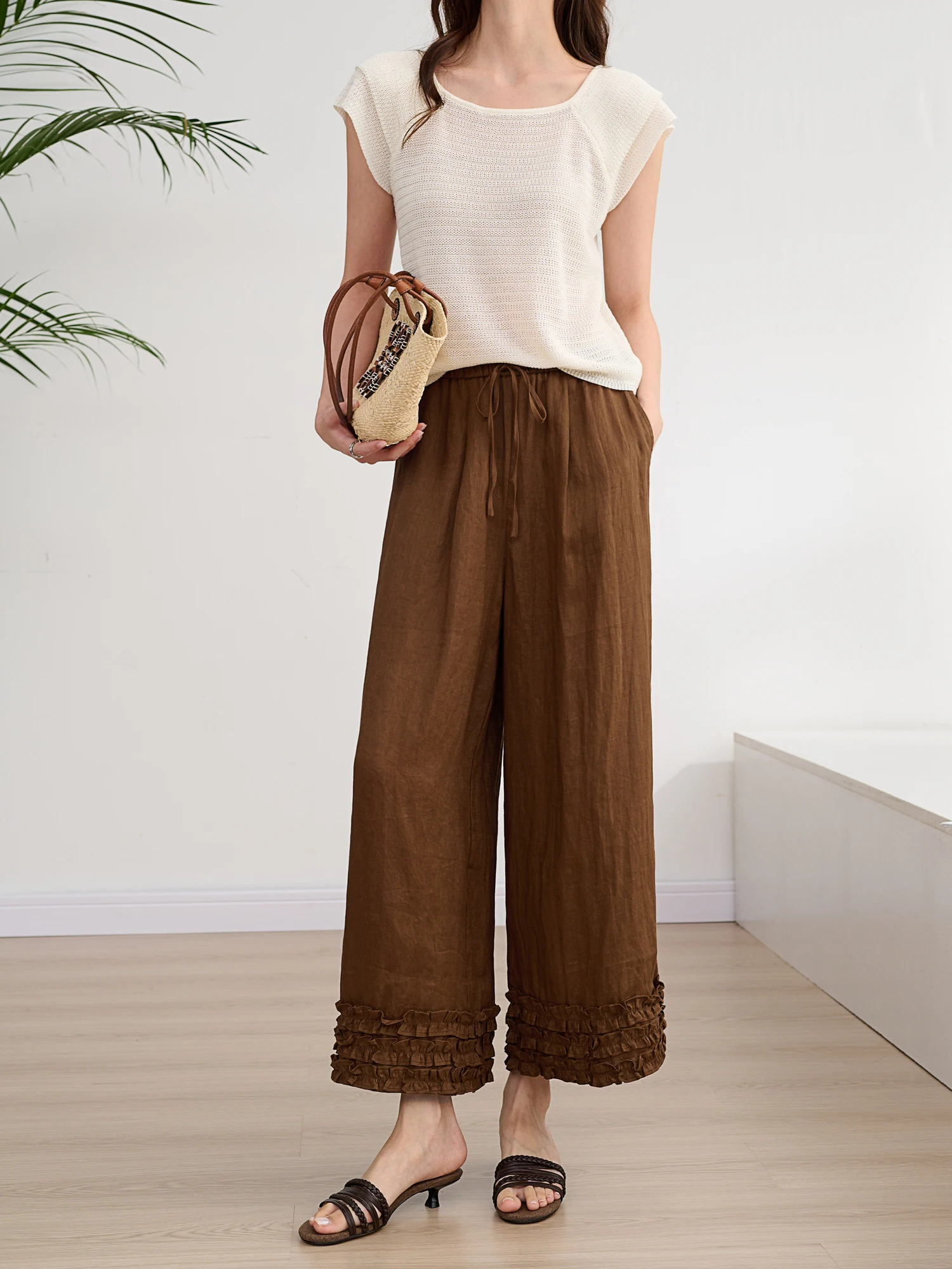 Брюки женские JPOO из чистого льна с эластичным поясом, широкие, повседневные, укороченные, с декоративными элементами в виде лепестков, простые, для ежедневной носки
Брюки женские JPOO из чистого льна с эластичным поясом, широкие, повседневные, укороченные, с декоративными элементами в виде лепестков, простые, для ежедневной носки