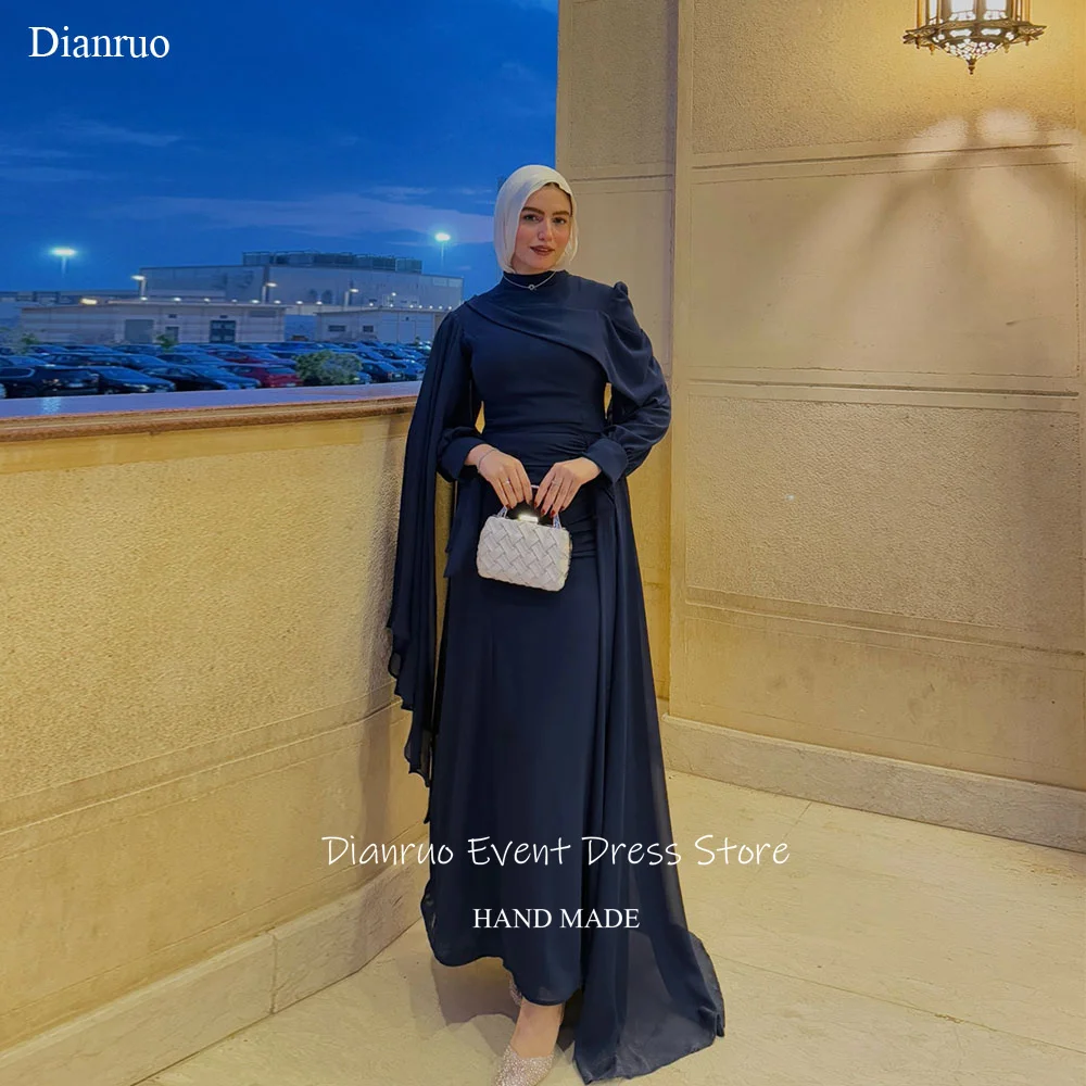 Dianruo Navy Blue Chiffon Evening Dresses Long A Line Saudi Prom Gowns Pleat Modest Muslim Saudi Abendkleider Dubai Customized
Dianruo Navy Blue Chiffon Evening Dresses Long A Line Saudi Prom Gowns Pleat Modest Muslim Saudi Abendkleider Dubai Customized