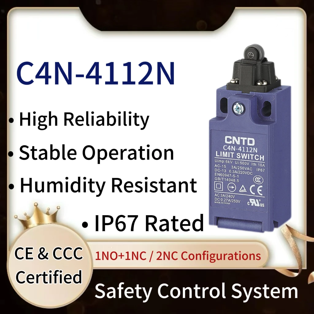 CNTD C4N-4112N Industrial Top Plunger Ball Limit Switch IP67 Forced Disconnect 1NC 1NO Slow Action AC250V 3A DC220V 0.3A CE TUV
CNTD C4N-4112N Industrial Top Plunger Ball Limit Switch IP67 Forced Disconnect 1NC 1NO Slow Action AC250V 3A DC220V 0.3A CE TUV
