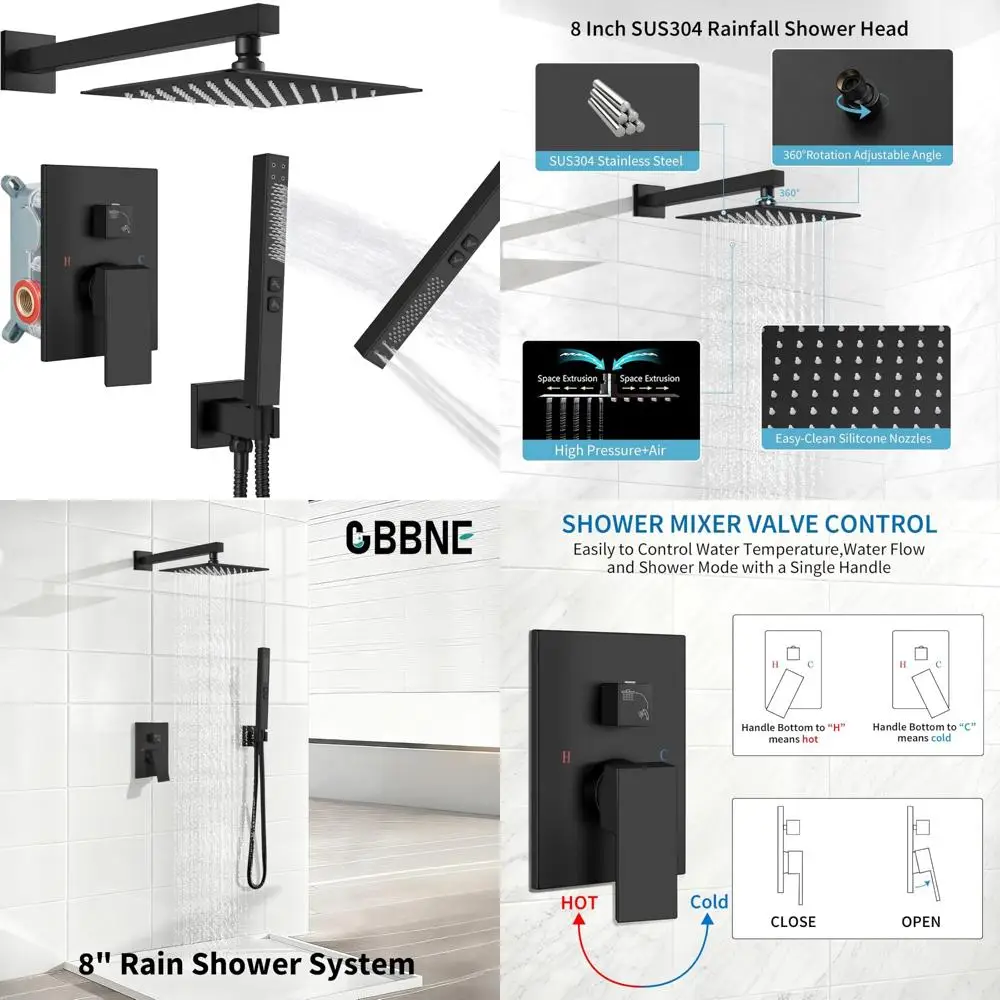 Rainfall Shower System with Square Head and Dual Function Handheld Sprayer, Wall-Mounted Shower Fixture Set
Rainfall Shower System with Square Head and Dual Function Handheld Sprayer, Wall-Mounted Shower Fixture Set