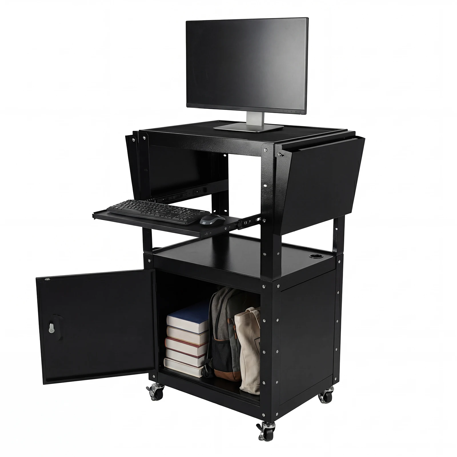 Rolling AV Stand with Locking Cabinet and Keyboard Tray Height Adjustable 36-44 in 110lbs for Computer Laptop Projector Printer
Rolling AV Stand with Locking Cabinet and Keyboard Tray Height Adjustable 36-44 in 110lbs for Computer Laptop Projector Printer