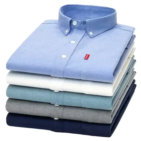 5XL 4XL Oxford 100% Pure Cotton Men's Solid Color Long Sleeve Shirt Casual Formal Large Size blue white Shirt Men's Long Sleeve