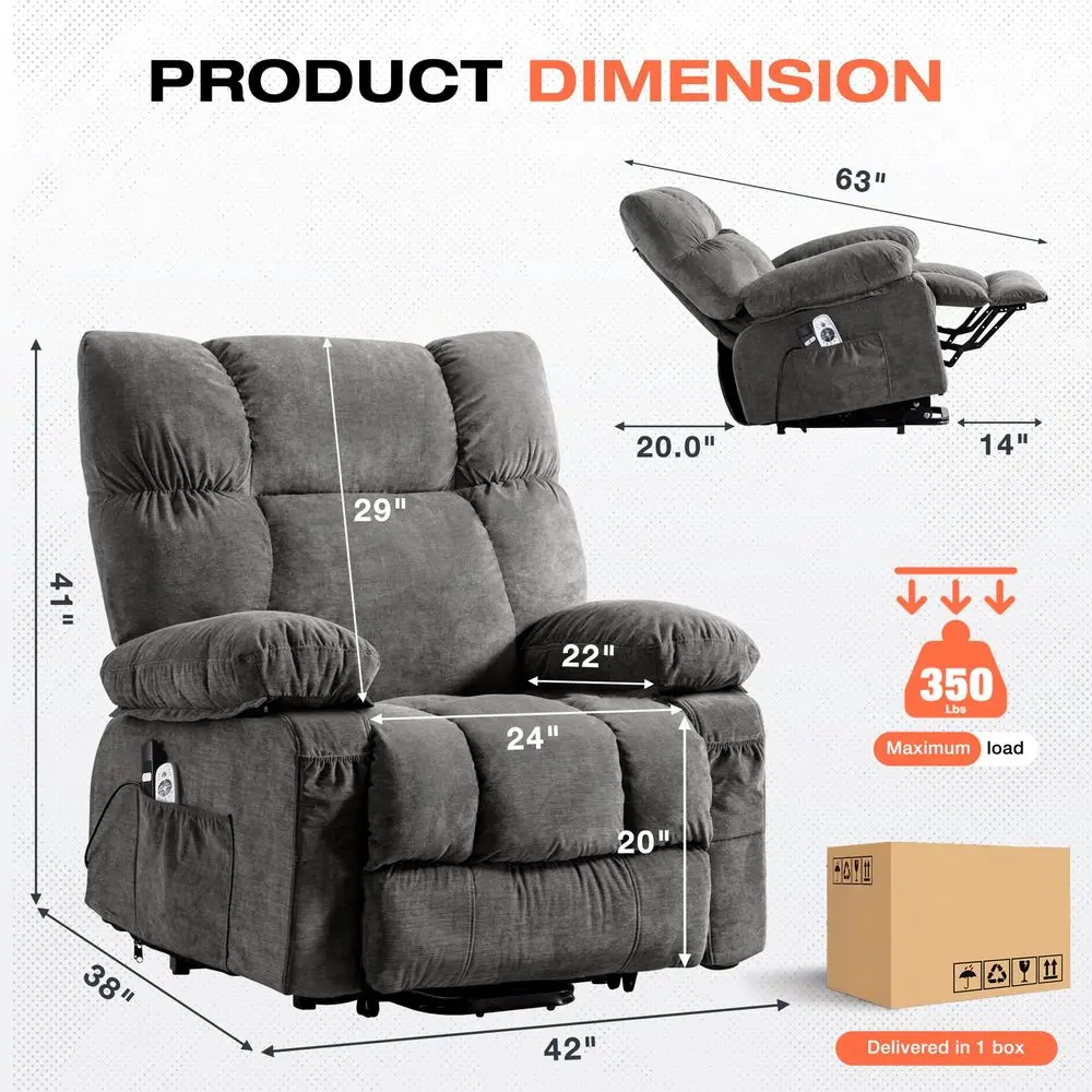 Power Lift Recliner Chair for Elderly with Vibration Massage and Lumbar Heating, Electric Lift Recliner Sofa with USB Charging
Power Lift Recliner Chair for Elderly with Vibration Massage and Lumbar Heating, Electric Lift Recliner Sofa with USB Charging