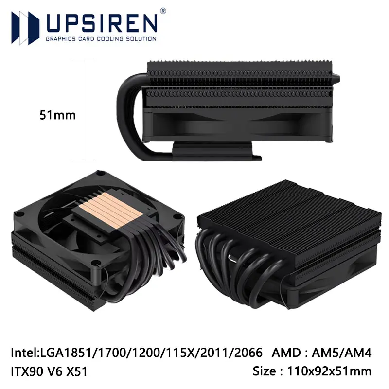 Кулер для процессора UPSIREN ITX90 V6 X51 с воздушным охлаждением, 6 тепловых трубок, с нижним расположением, поддерживает LGA1851/1700/115X/1200/AM5/AM4
Кулер для процессора UPSIREN ITX90 V6 X51 с воздушным охлаждением, 6 тепловых трубок, с нижним расположением, поддерживает LGA1851/1700/115X/1200/AM5/AM4