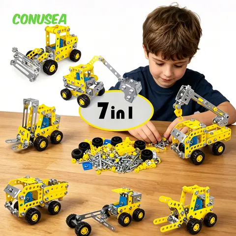 Conjuntos Criativos de Blocos de Construção Metálicos, Kit de Montagem DIY de Modelo de Escavadora, Brinquedos Educativos para Meninos