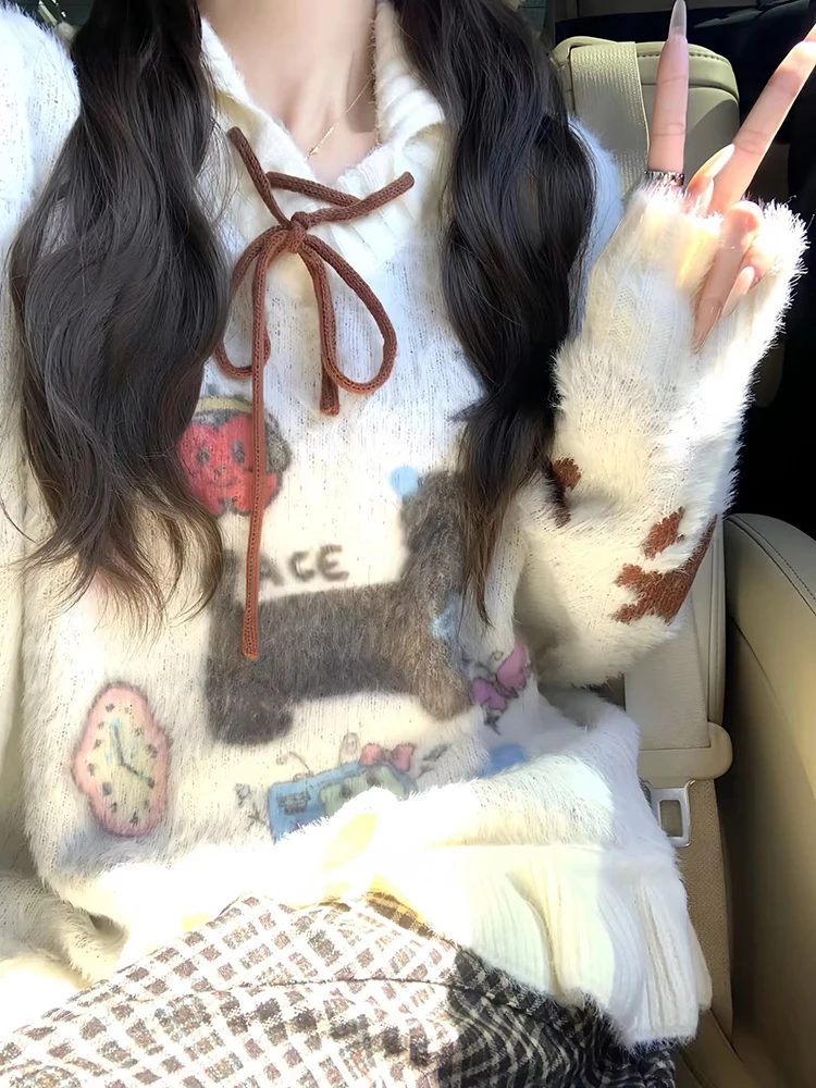 Mohair Cartoon Jacquard Loose Sweater Women Y2K Aesthetic Knitted Patchwork Pullover Harajuku Kawaii Cute Bandage Grunge Jumpers
Mohair Cartoon Jacquard Loose Sweater Women Y2K Aesthetic Knitted Patchwork Pullover Harajuku Kawaii Cute Bandage Grunge Jumpers