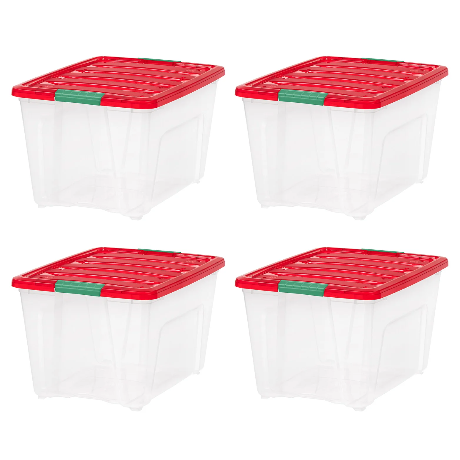 IRIS 54 Qt Stackable Holiday Plastic Storage Bins with Lids and Latching Buckles Clear Red 4 Pack
IRIS 54 Qt Stackable Holiday Plastic Storage Bins with Lids and Latching Buckles Clear Red 4 Pack