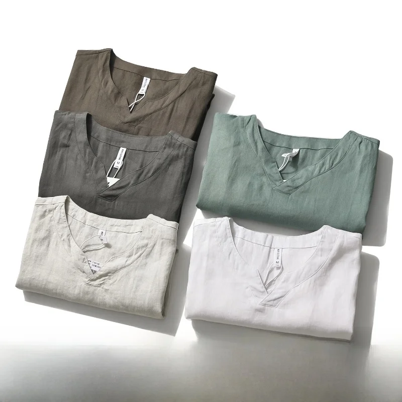 100% Flax Short Sleeve T-Shirt Men's Fashion Urban Style V-Neck Pure Color Summer Lightweight Draping Oystercatcher Collar
100% Flax Short Sleeve T-Shirt Men's Fashion Urban Style V-Neck Pure Color Summer Lightweight Draping Oystercatcher Collar