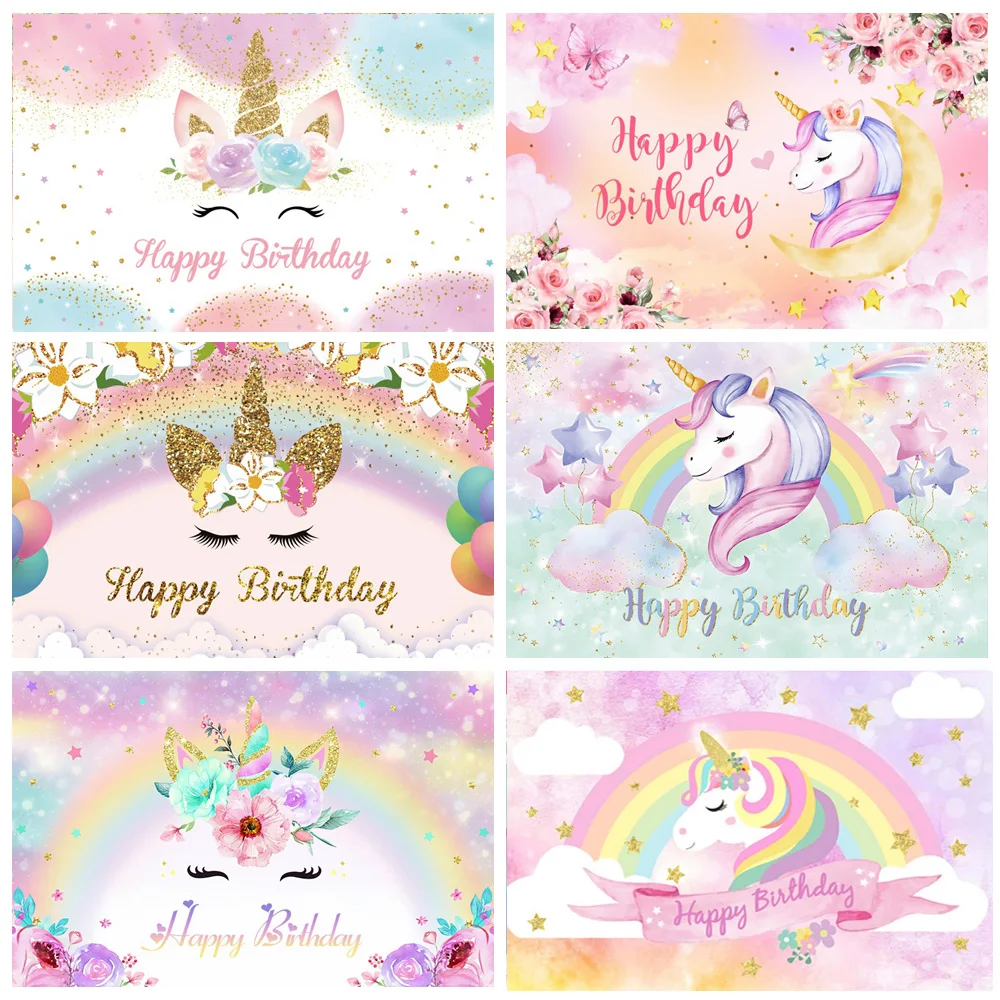 Rainbow Unicorn Backdrop Happy Birthday Party Decorations for Girls Watercolor Floral Glitter Stars Photography Background
Rainbow Unicorn Backdrop Happy Birthday Party Decorations for Girls Watercolor Floral Glitter Stars Photography Background