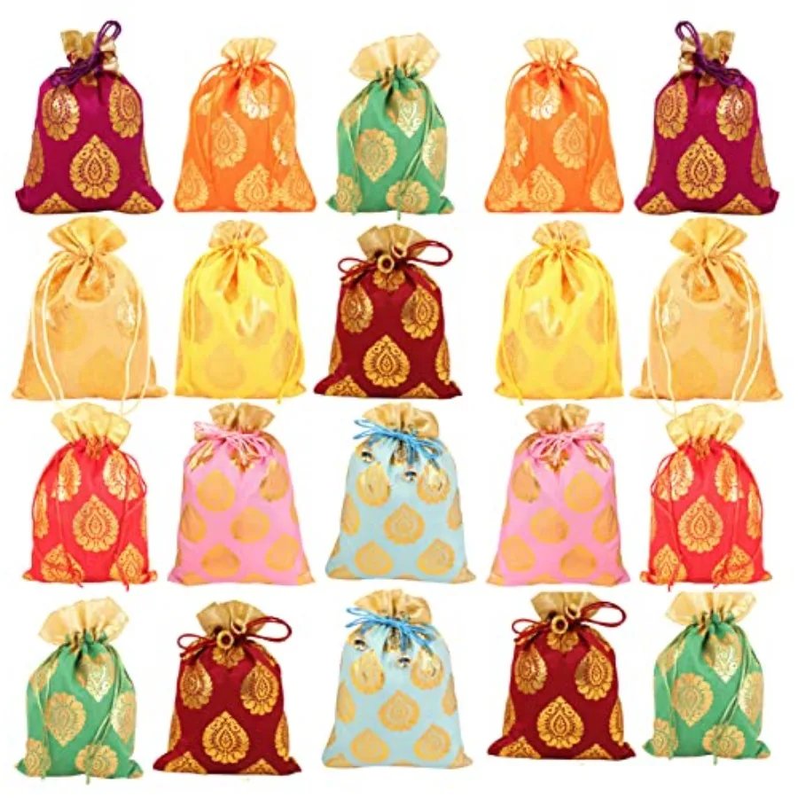 Drawstring Bags Traditional Indian Handcrafted in Pattern Brocade fabric. Perfect for Gifts Jewelry Weddings Sweet Distribution
Drawstring Bags Traditional Indian Handcrafted in Pattern Brocade fabric. Perfect for Gifts Jewelry Weddings Sweet Distribution