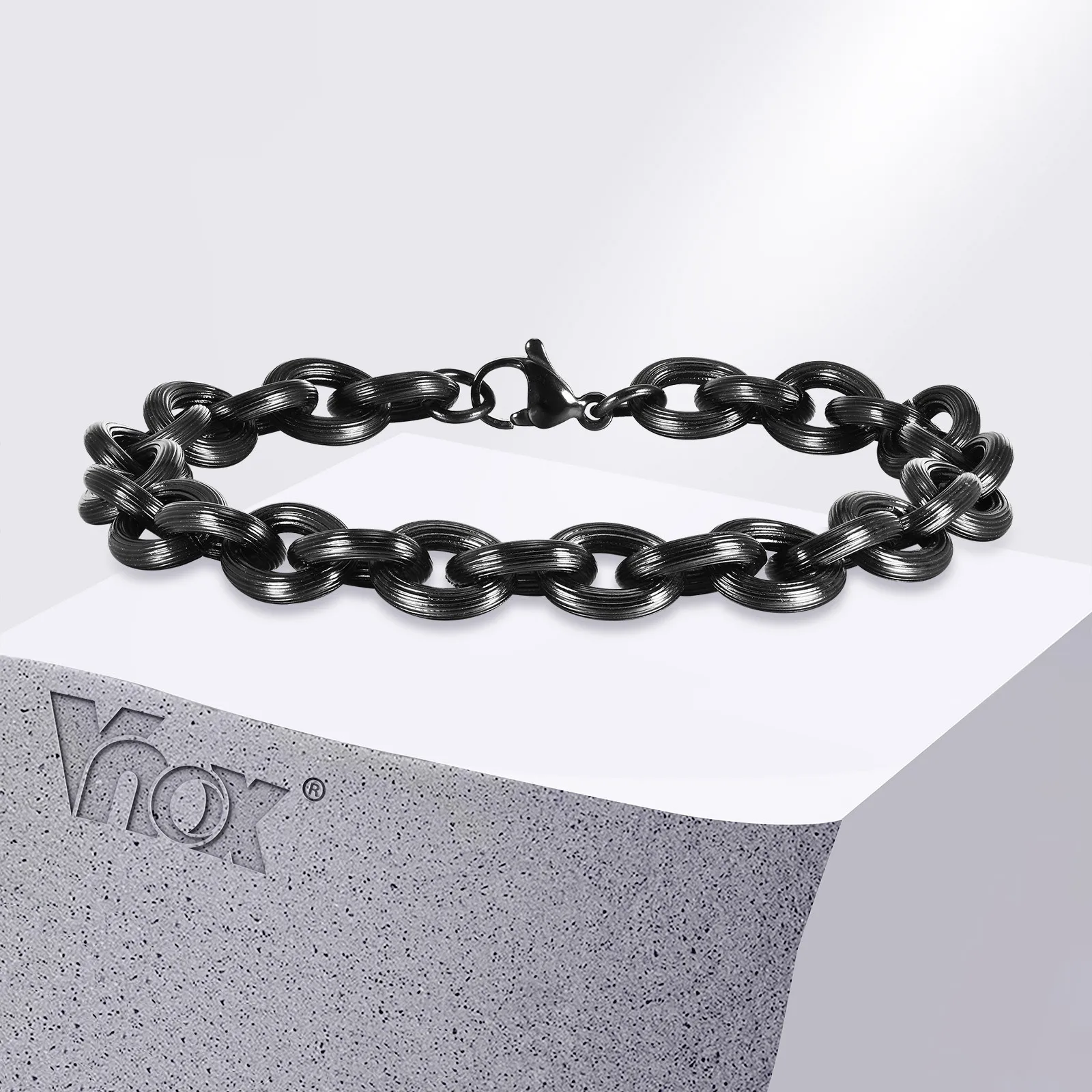 Vnox Personality Matte Surface Finish Bold Rolo Chain Bracelets for Men, Black Stainless Steel Punk Links Wristband 
Vnox Personality Matte Surface Finish Bold Rolo Chain Bracelets for Men, Black Stainless Steel Punk Links Wristband
