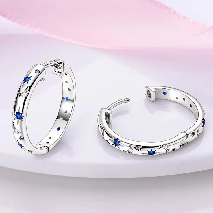 925 Sterling Silver Hoop Earring Star For Woman Round Shape Original Lady Jewelry Gift
925 Sterling Silver Hoop Earring Star For Woman Round Shape Original Lady Jewelry Gift