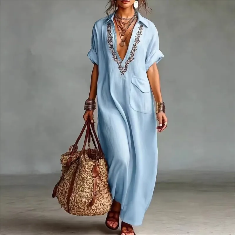 Sexy Deep V-neck Women's Short Sleeve Dress Summer Fashion Printed Loose Dresses With Pockets Ladies Casual Chic Streetwear
Sexy Deep V-neck Women's Short Sleeve Dress Summer Fashion Printed Loose Dresses With Pockets Ladies Casual Chic Streetwear