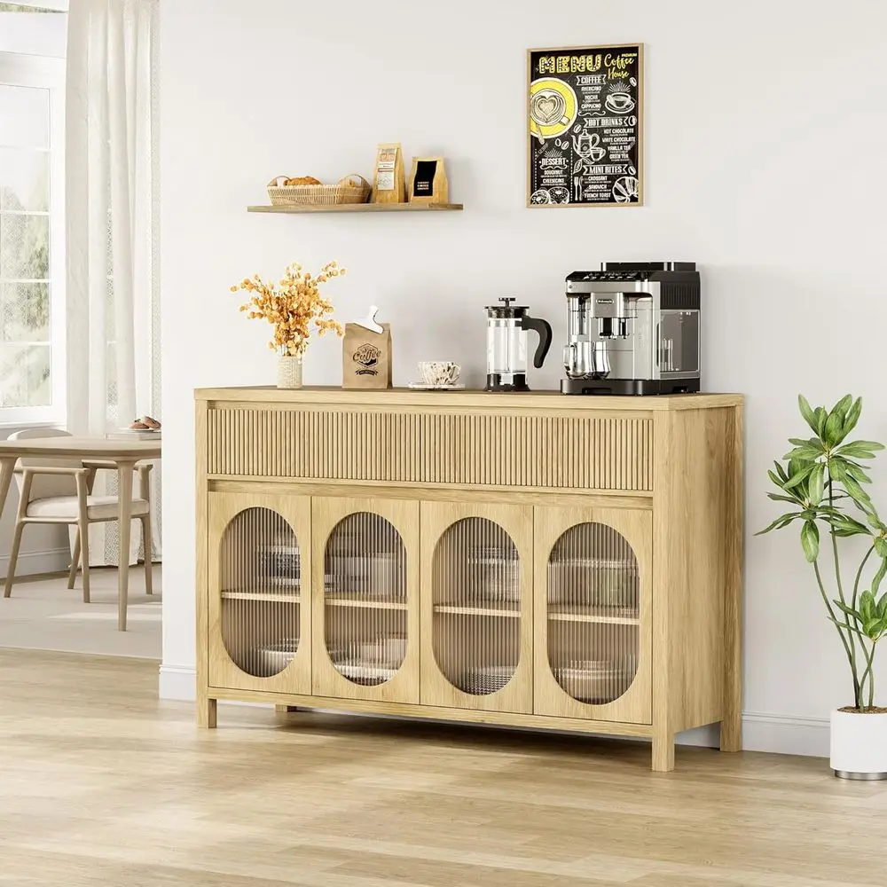 55 Natural Wood Buffet Cabinet with Storage, 2 Drawers, 4 Glass Doors for Dining and Living Rooms
55 Natural Wood Buffet Cabinet with Storage, 2 Drawers, 4 Glass Doors for Dining and Living Rooms