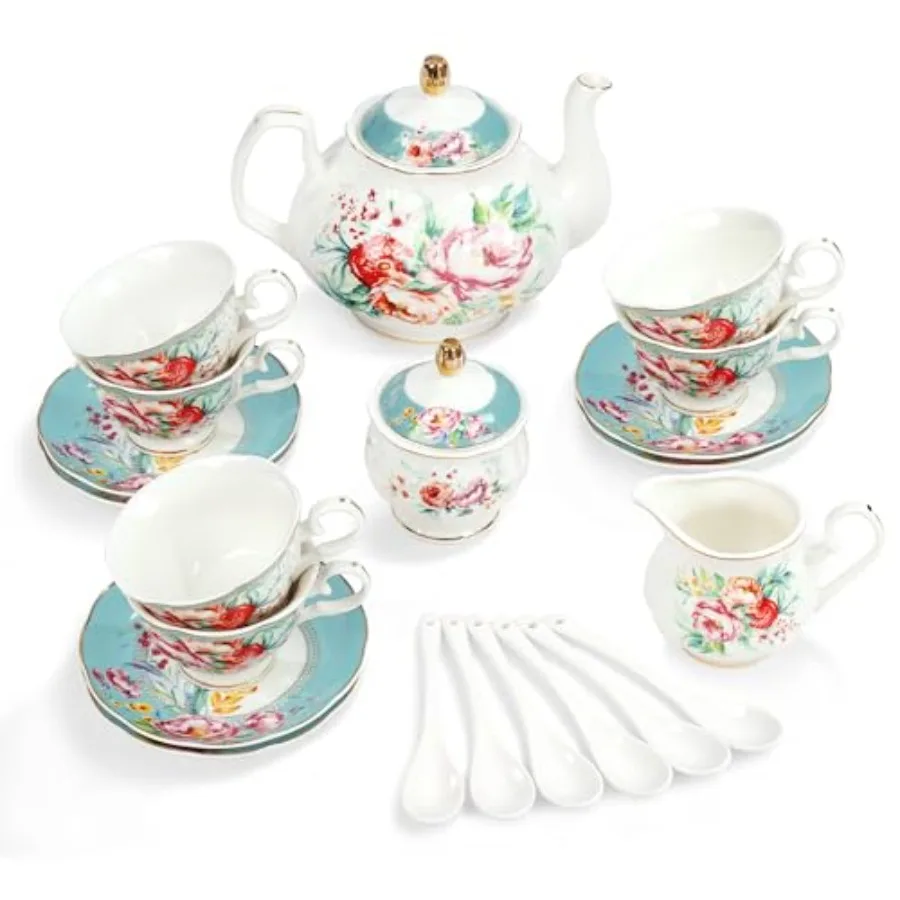 fanquare 21-Piece Green and Floral Porcelain Tea Set, Vintage Ceramic Tea Cup and Saucer Set for 6, Teapot Set for Women Party
fanquare 21-Piece Green and Floral Porcelain Tea Set, Vintage Ceramic Tea Cup and Saucer Set for 6, Teapot Set for Women Party