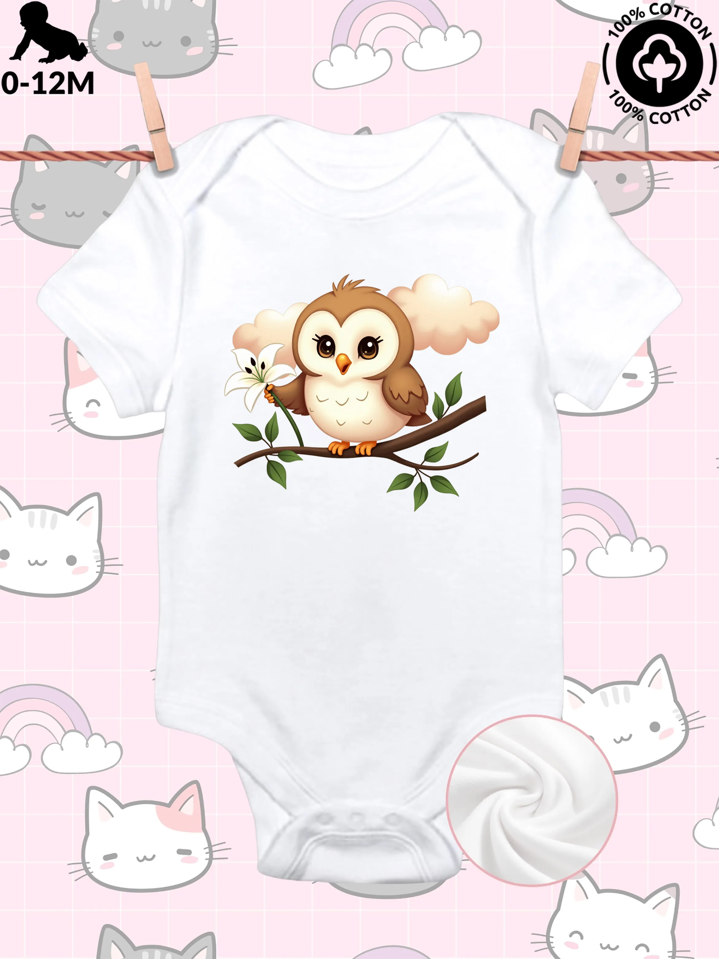Очаровательный весенний комбинезон-боди для малышей унисекс с изображением совы, из чистого хлопка, мягкий, всесезонный, белый, 190 г/м²
Очаровательный весенний комбинезон-боди для малышей унисекс с изображением совы, из чистого хлопка, мягкий, всесезонный, белый, 190 г/м²