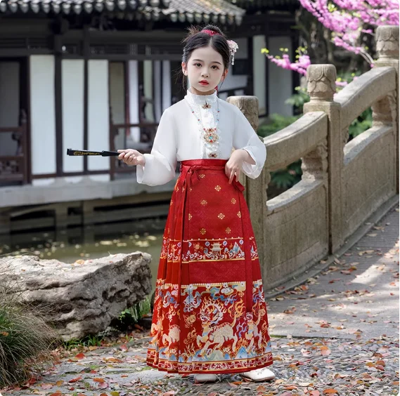 Китайский воротник-стойка Hanfu для мальчиков и девочек, комплект юбки с конским лицом, одежда
Китайский воротник-стойка Hanfu для мальчиков и девочек, комплект юбки с конским лицом, одежда