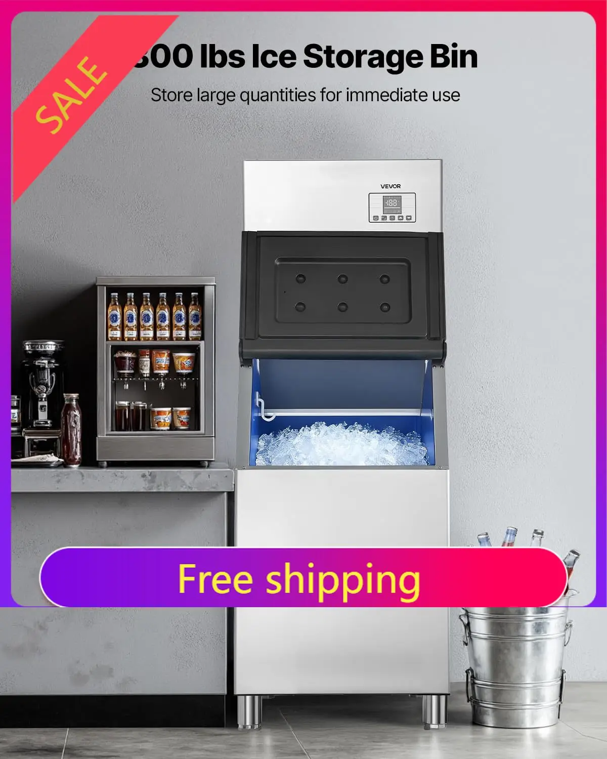 Commercial Ice Maker Machine, 400LBS/24H Ice-Making Machine with 300LBS Stainless Steel Storage Bin, Auto Self-Cleaning Ice Make
Commercial Ice Maker Machine, 400LBS/24H Ice-Making Machine with 300LBS Stainless Steel Storage Bin, Auto Self-Cleaning Ice Make