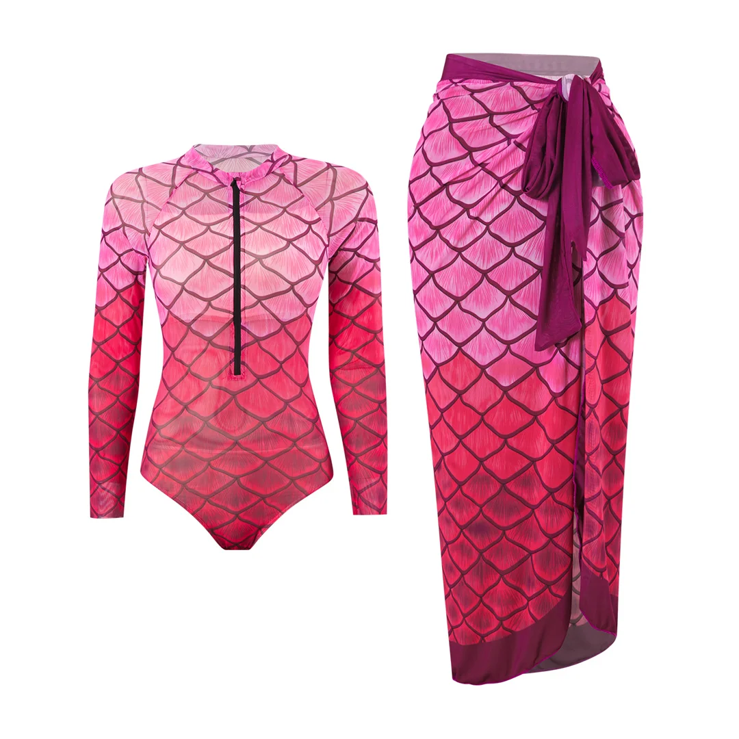 S - XXL New Pink One Piece Swimsuit Female Zipper Bather Bathing Suit Swim Long Sleeve With Skirt Printed Women Swimwear
S - XXL New Pink One Piece Swimsuit Female Zipper Bather Bathing Suit Swim Long Sleeve With Skirt Printed Women Swimwear
