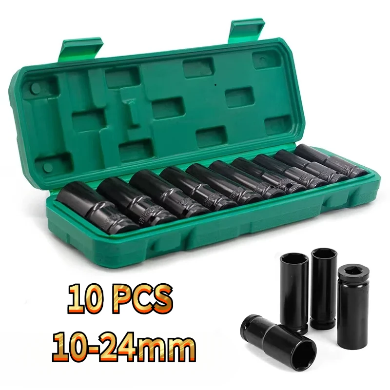 10pcs Impact Socket Set 1/2” Drive Hex Spanner Deep Sockets 10-24mm Pneumatic Wrench Head Tire Removal Tools
10pcs Impact Socket Set 1/2” Drive Hex Spanner Deep Sockets 10-24mm Pneumatic Wrench Head Tire Removal Tools