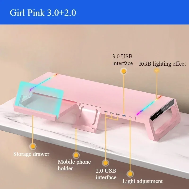Kurebingzun T1 Monitor Stand Foldable Desktop Riser with Drawer Phone Holder RGB Light 4 USB Port Ergonomic Desk Organizer
Kurebingzun T1 Monitor Stand Foldable Desktop Riser with Drawer Phone Holder RGB Light 4 USB Port Ergonomic Desk Organizer