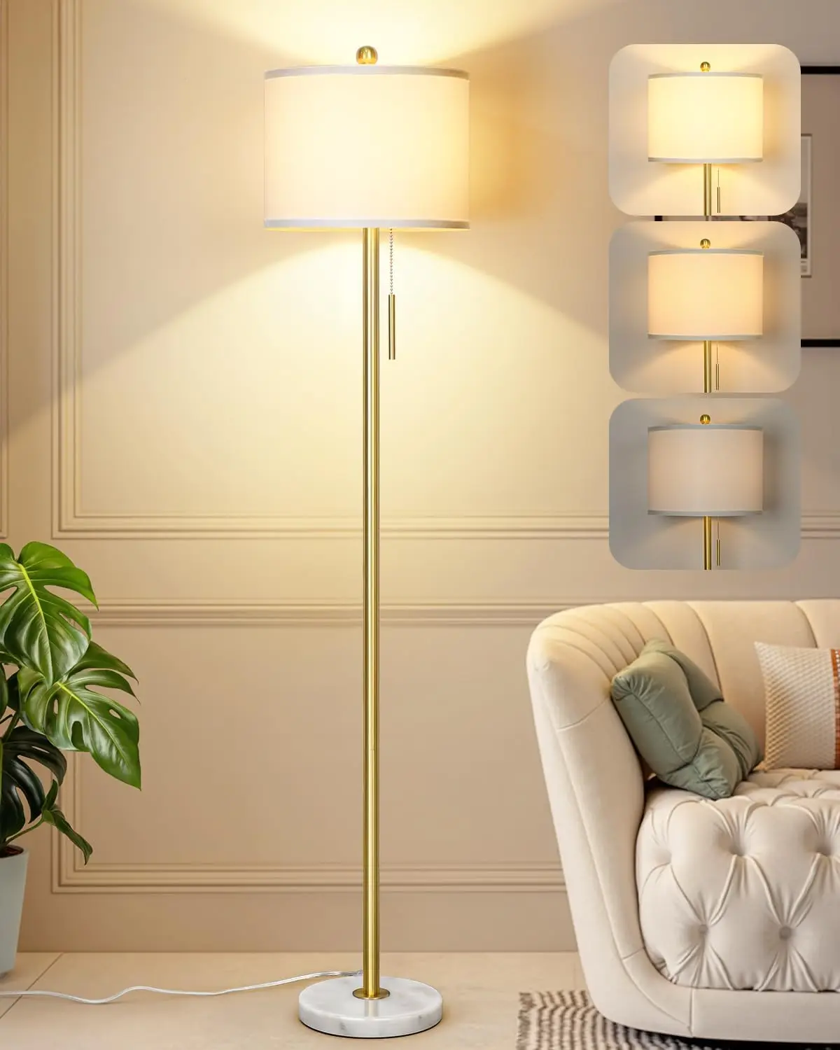 Dimmable Gold Floor Lamp with Marble Base, 63in Modern Standing Light for Living Room Bedroom Office
Dimmable Gold Floor Lamp with Marble Base, 63in Modern Standing Light for Living Room Bedroom Office