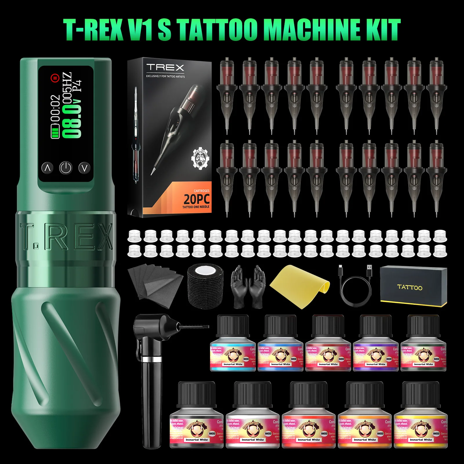 Tattoo Kit T-rex Wireless Total Tattoo Pen Kit for Permanent Makeup Tattoo Machine Kit, LED Digital Display Tattoo Gun Kit
Tattoo Kit T-rex Wireless Total Tattoo Pen Kit for Permanent Makeup Tattoo Machine Kit, LED Digital Display Tattoo Gun Kit