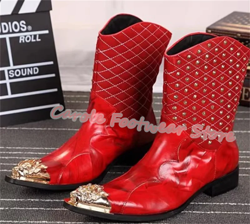 Retro Genuine Leather Rivet Decor Mid-Calf Boots for Men Metal Pointed Toe Chunky Heel Western Boots Male Leisure Shoes
Retro Genuine Leather Rivet Decor Mid-Calf Boots for Men Metal Pointed Toe Chunky Heel Western Boots Male Leisure Shoes