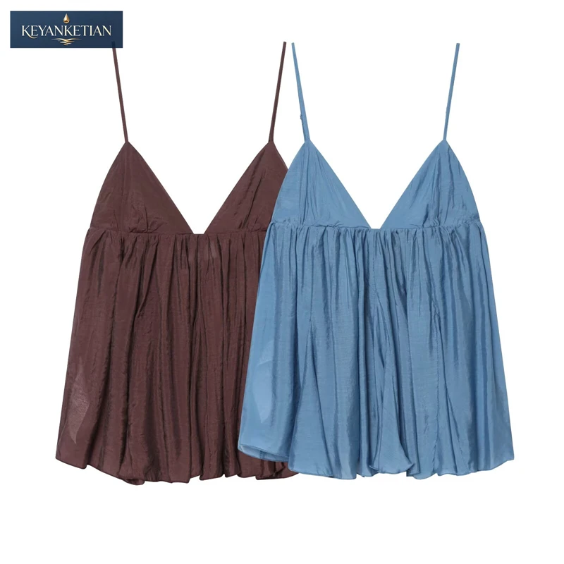 KEYANKETIAN 2026 Coquette Chic Wrinkle Satin Sleeveless Tank Loose Deep Plunge Neck Gathered Flowy Ruffle Hem Design Top Vest
KEYANKETIAN 2026 Coquette Chic Wrinkle Satin Sleeveless Tank Loose Deep Plunge Neck Gathered Flowy Ruffle Hem Design Top Vest