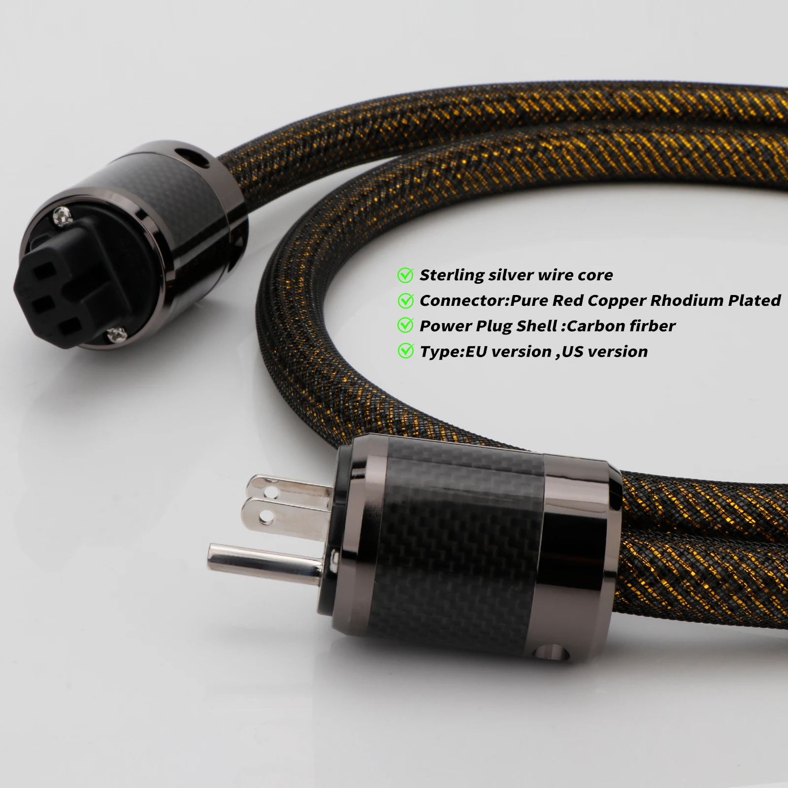 High Quality 99.998% Pure silver EU/US power cable withCarbon fiber rhodium plated copper power connectors for power AMP speaker
High Quality 99.998% Pure silver EU/US power cable withCarbon fiber rhodium plated copper power connectors for power AMP speaker