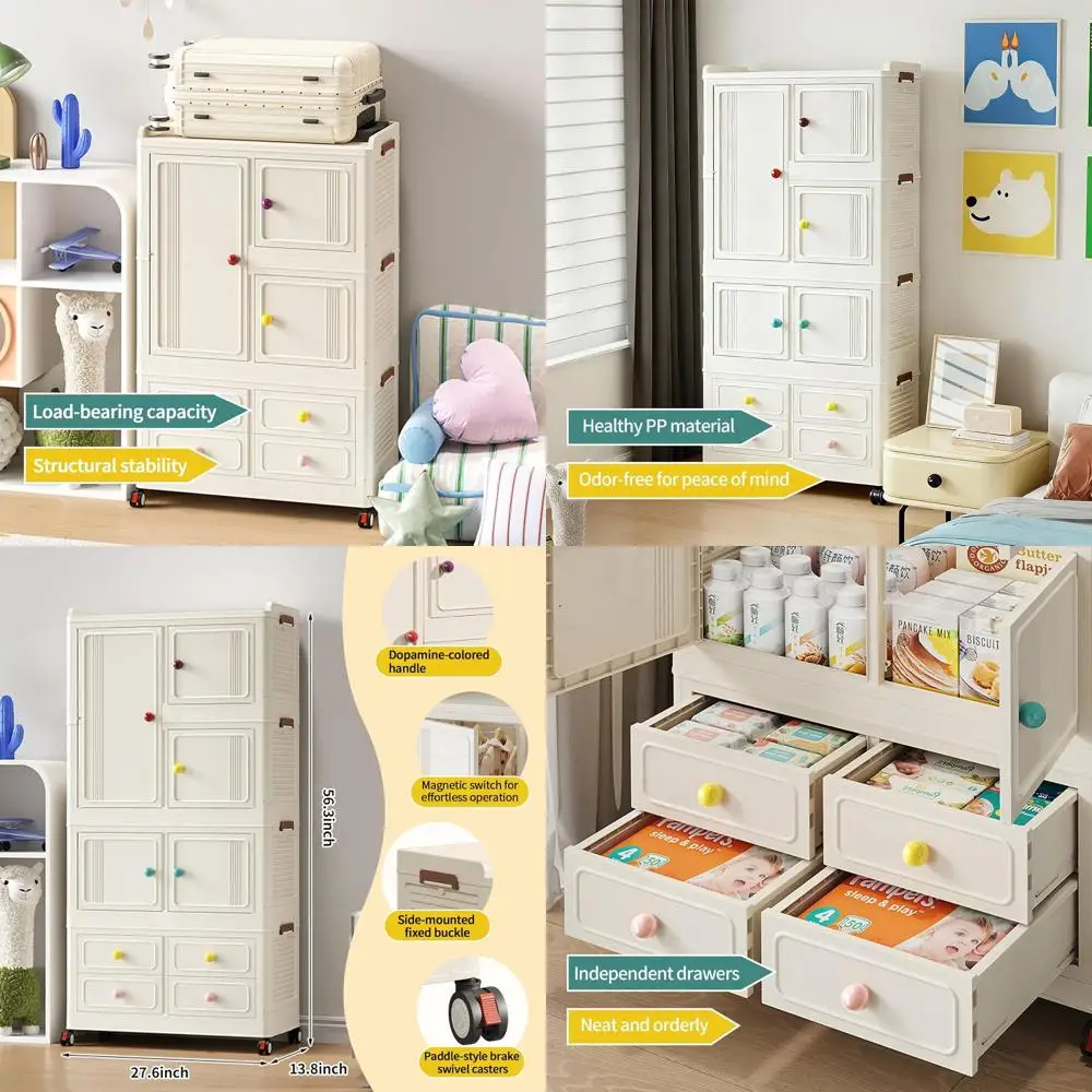 Compact Kids Plastic Wardrobe, 27.6x13.8x56.3, Collapsible with Wheels, Portable Baby Closet Organizer
Compact Kids Plastic Wardrobe, 27.6x13.8x56.3, Collapsible with Wheels, Portable Baby Closet Organizer