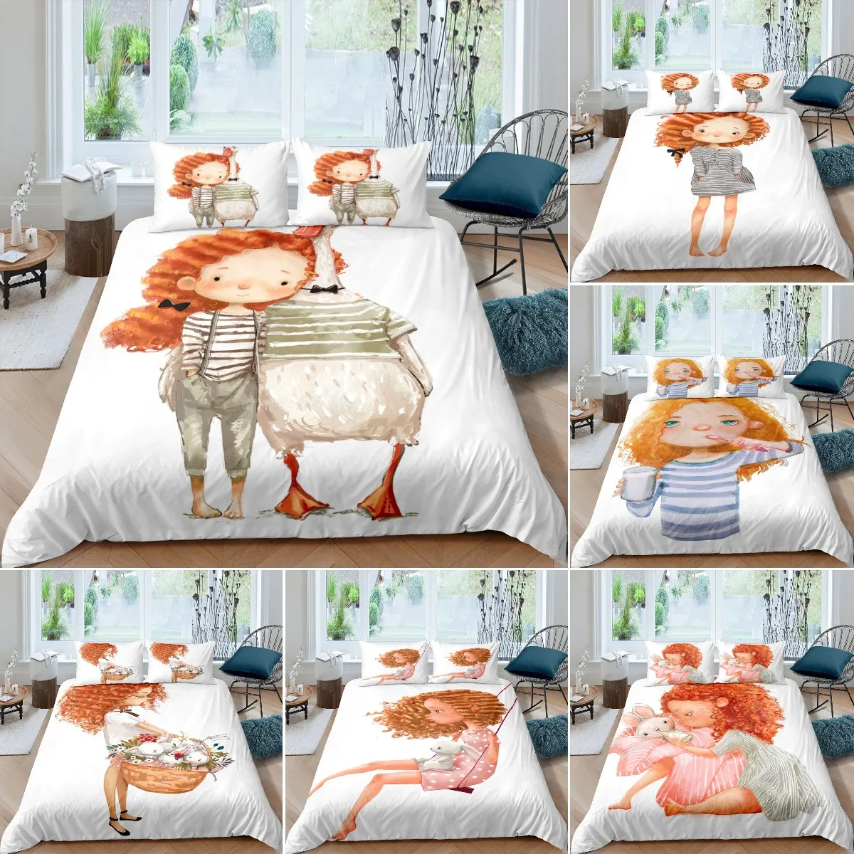 Cartoon Girl Pattern Duvet Cover Set, Cute Girl Goose Portrait Bedding Set For Child, Oil Painting Style Duvet Cover
Cartoon Girl Pattern Duvet Cover Set, Cute Girl Goose Portrait Bedding Set For Child, Oil Painting Style Duvet Cover