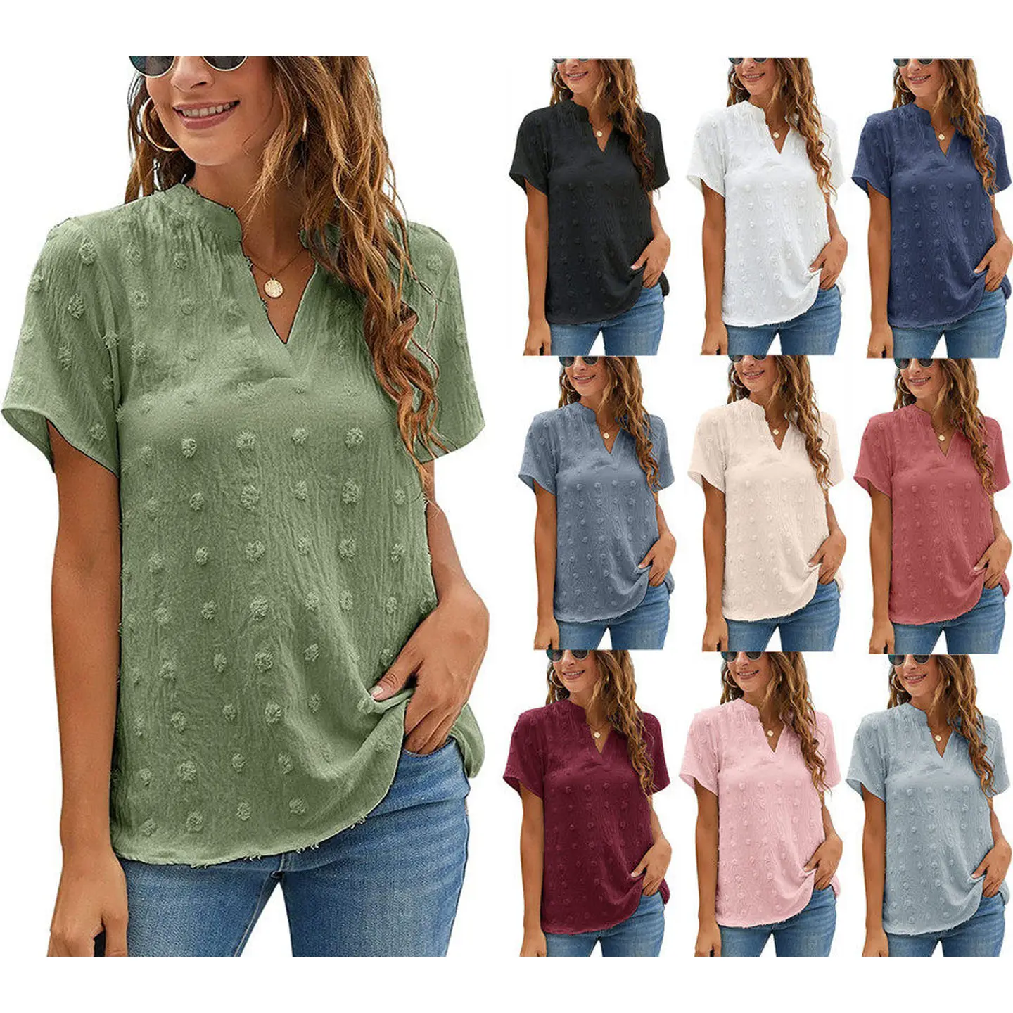 Women's 2024 Chiffon Jacquard irt V-Ne ort Sve Casual SVE Faionable Ele Lightweight Spring Summer Top
Women's 2024 Chiffon Jacquard irt V-Ne ort Sve Casual SVE Faionable Ele Lightweight Spring Summer Top