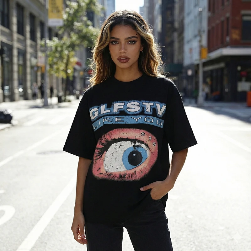 Мужская футболка из смесового хлопка вафельного трикотажа, винтажная футболка большого размера с графическим принтом глаз Y2K, уличная одежда в стиле гранж, Harajuku, свободный летний топ
Мужская футболка из смесового хлопка вафельного трикотажа, винтажная футболка большого размера с графическим принтом глаз Y2K, уличная одежда в стиле гранж, Harajuku, свободный летний топ