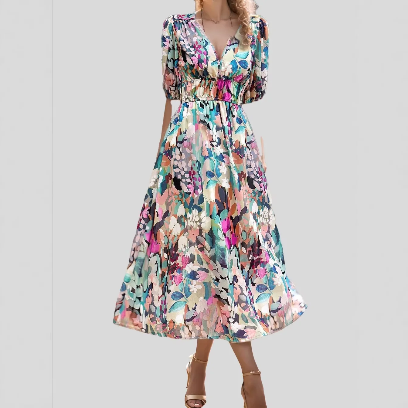 Women's Floral Print Midi Dress, V-Neck Short Sleeve 2026 Summer Collection Casual, perfect for beach and everyday wear
Women's Floral Print Midi Dress, V-Neck Short Sleeve 2026 Summer Collection Casual, perfect for beach and everyday wear