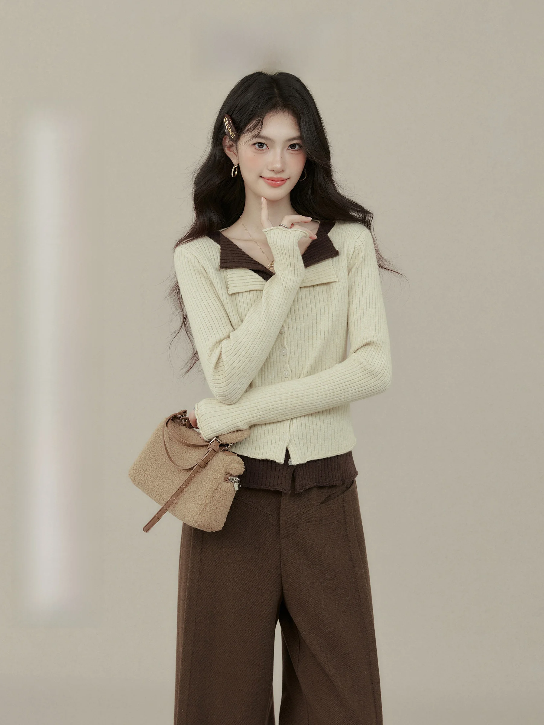 Color Blo Collar Long Sve Knitted Cardigan Women's Inner Wear Fake Two-Piece Winter Faion Ele Sle Casual Chic
Color Blo Collar Long Sve Knitted Cardigan Women's Inner Wear Fake Two-Piece Winter Faion Ele Sle Casual Chic