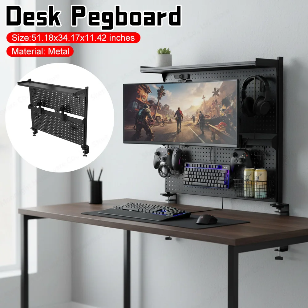 Desk Pegboard with 360 Rotation Monitor Stands 51x34 Inch Desktop Shelving System Clamp On Organizer for Office Dorm Home Decor
Desk Pegboard with 360 Rotation Monitor Stands 51x34 Inch Desktop Shelving System Clamp On Organizer for Office Dorm Home Decor