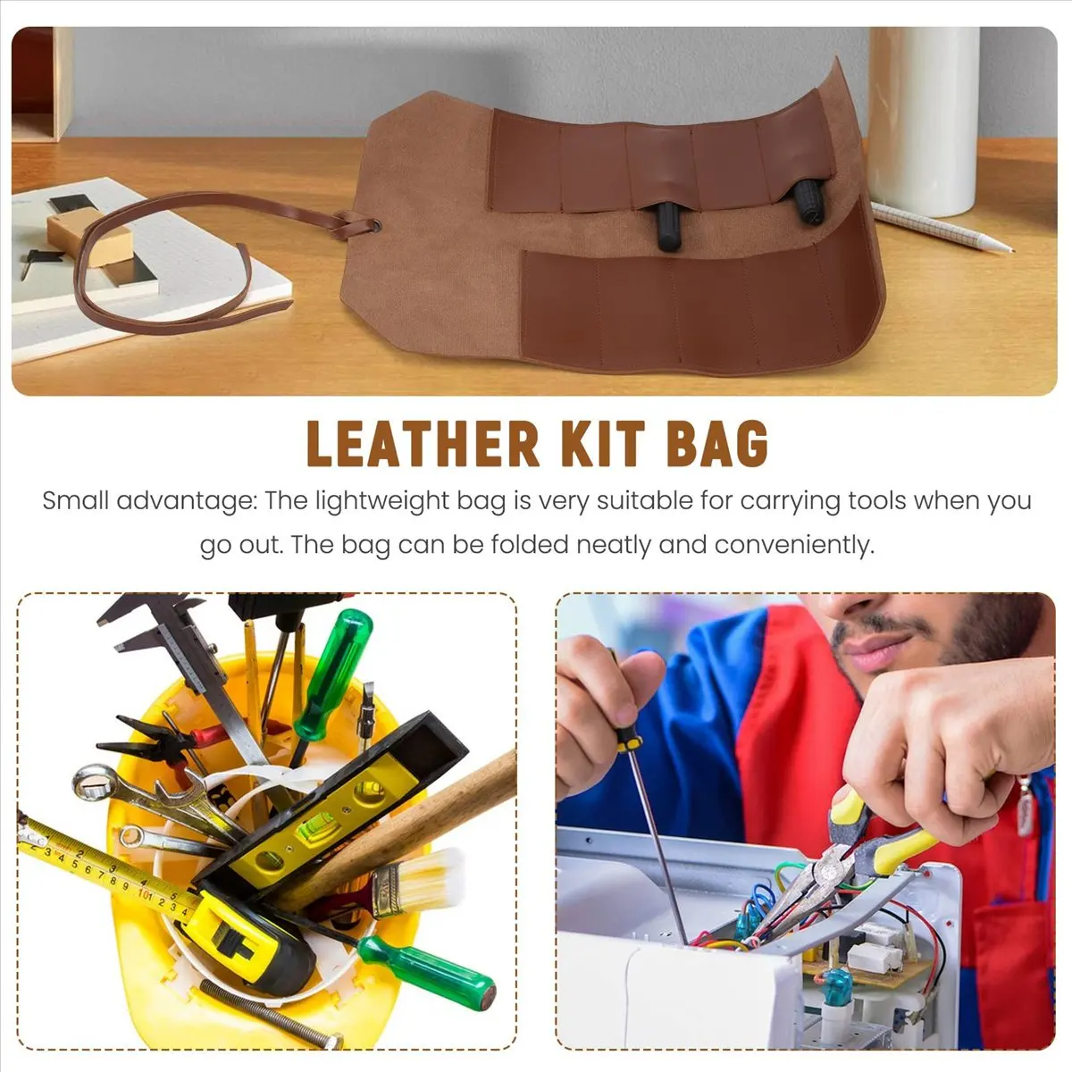 Y17A Leather Tool Roll, Leather Tool Kit Storage Bag, Multi Functional Leather Kit Bag Bicycle Repair Tool Kit Bag
Y17A Leather Tool Roll, Leather Tool Kit Storage Bag, Multi Functional Leather Kit Bag Bicycle Repair Tool Kit Bag