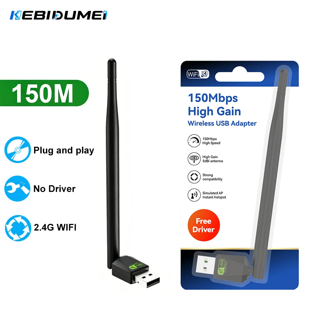 KEBIDUMEI 150Mbps Mini USB WiFi Adapter RTL8188 Wireless Network Card wifi Receiver Dongle 802.11 b/g/n for PC Laptop Windows
KEBIDUMEI 150Mbps Mini USB WiFi Adapter RTL8188 Wireless Network Card wifi Receiver Dongle 802.11 b/g/n for PC Laptop Windows