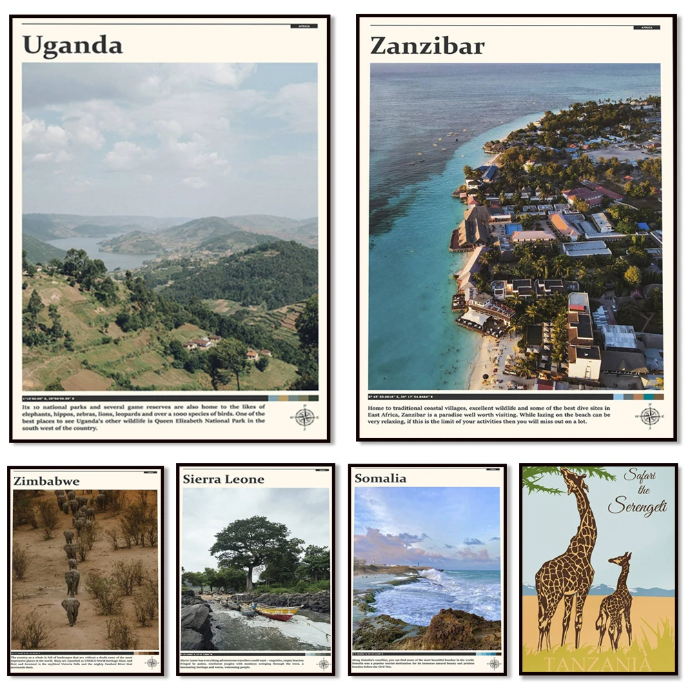 Tanzania, Morocco, Kenya, Cairo, Zimbabwe, Zanzibar, Uganda, South Africa, Sudan, Somalia, Nigeria, Namibia, Africa travel poste
Tanzania, Morocco, Kenya, Cairo, Zimbabwe, Zanzibar, Uganda, South Africa, Sudan, Somalia, Nigeria, Namibia, Africa travel poste