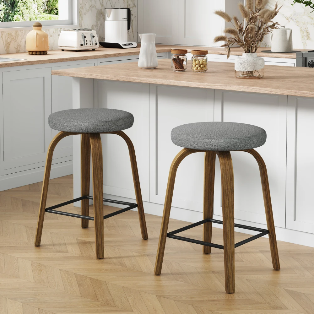 Swivel Bar Stools Set of 2, Counter Height Backless 26″ Bar Stool, Fabric Upholstered Seat, Sturdy Wood Legs and Metal Footrest,
Swivel Bar Stools Set of 2, Counter Height Backless 26″ Bar Stool, Fabric Upholstered Seat, Sturdy Wood Legs and Metal Footrest,