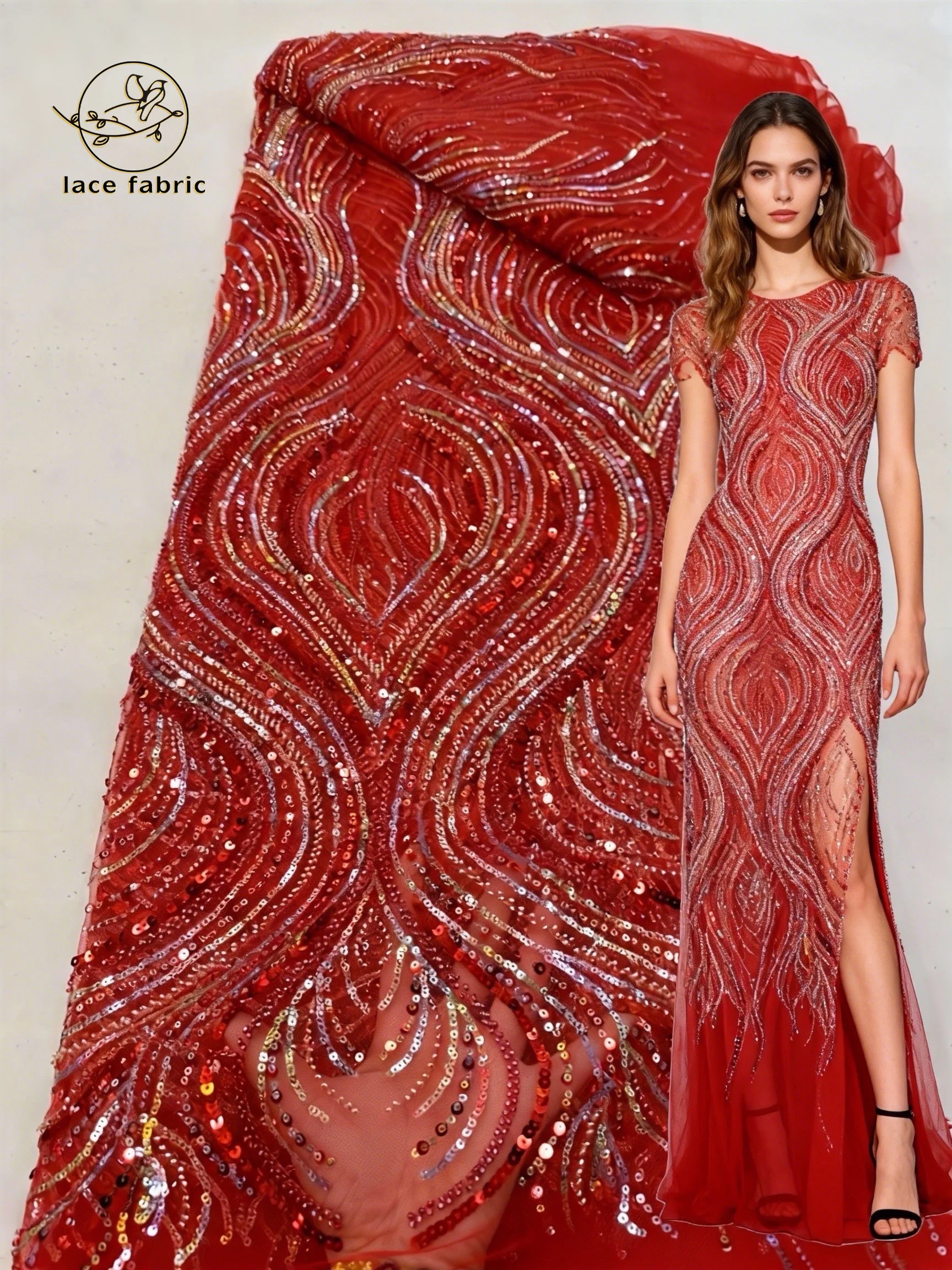 Red French African Beads Mesh Lace Fabrics 2026 High Quality French Sequins Bridal Lace Fabric For Women Wedding Dress 5 Yards
Red French African Beads Mesh Lace Fabrics 2026 High Quality French Sequins Bridal Lace Fabric For Women Wedding Dress 5 Yards